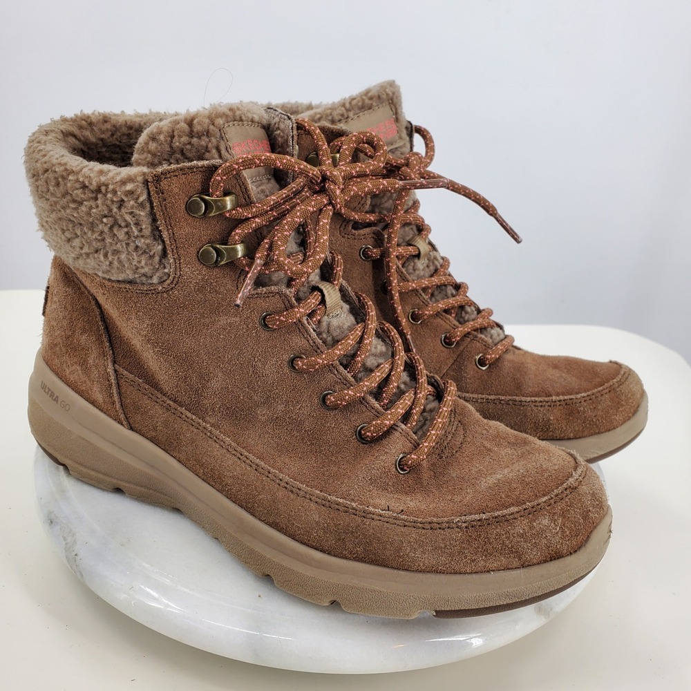 Skechers On-the-GO  Brown Suede‎ Faux Fur Winter Fall Ankle Boots Womens 9